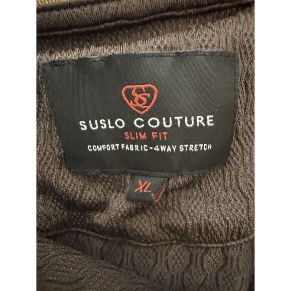 Suslo Couture Men's Brown Slim Fit Wrinkle Free Velvet Stretch Shirt Size XL - Picture 3 of 4